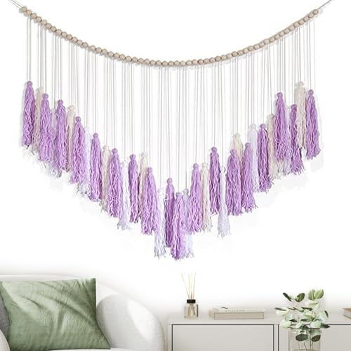 EOBTAIN Purple Macrame Wall Hanging Large Tassel Garland Decor,Bohemian Tapestry for Bedroom Living Room,Boho Wall Pediments Girls Nursery Dorm Home Wall Decoration,Birthday Party Gift for Women - color: Purple