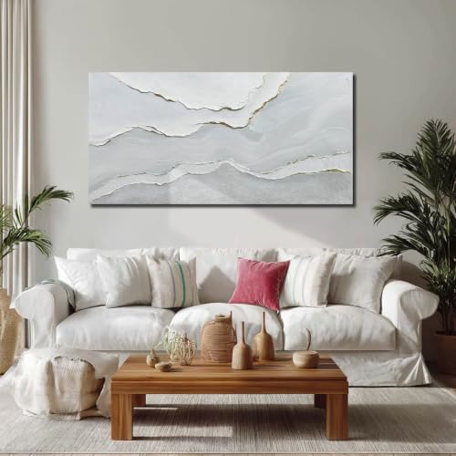 Framed Minimalist Wall Art Large Abstract Wall Decor White Artwork Gold Line Art for Bedroom Canvas Paintings for Living Room Office 29x58 Inch - color: White, size: 58"L x 29"W