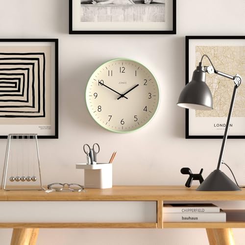 JONES CLOCKS® Studio Clock | Modern Round wall Clock | 12" | Neo Mint - color: Neo Mint