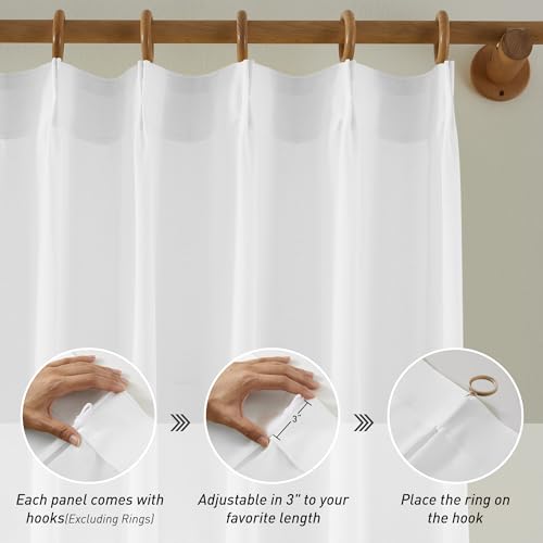 KangBang White Pinch Pleated Sheer Curtains with Hooks 60" W x 96" L - color: White, size: 60"W x 96"L (Pack of 2)