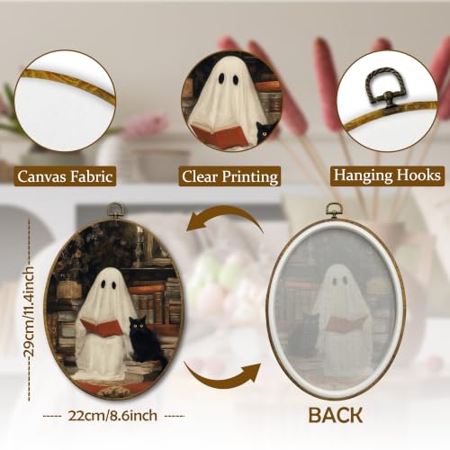 Mcehtle Ghost and Black Cat Reading Book Wall Art Decor Framed 8.6x11.4 - color: Colour 31
