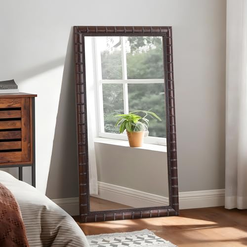 Large Brozne Decorative Mirror for Living Room, 53'' x 29'' Antiuqe Dining Room Mirrors with Bamboo-Joint Frame, Classic Vintage Brozne Wooden Mirror for Entryway, Fireplace, Horizontal/Vertical - color: Bronze, size: 53"L x 29"W