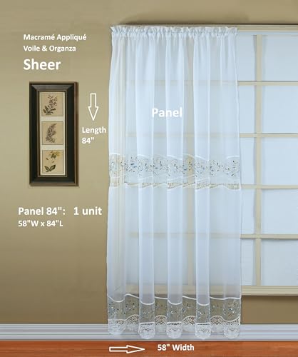 Today's Curtain, Vintage Macramé Organza Panel 84", White/Blue, 58" W x 84" L - color: White/Blue, size: 58"W x 84"L (Pack of 1)
