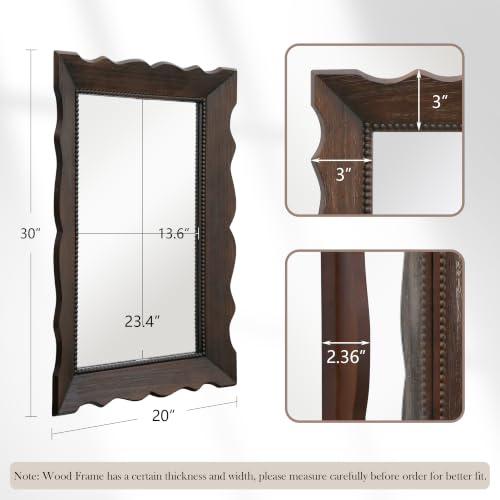 Besdomus Wood Farmhouse Bathroom Mirror: 20"x30" Dark Brown Wooden Mirror - color: Brown Dark, size: 30"L x 20"W