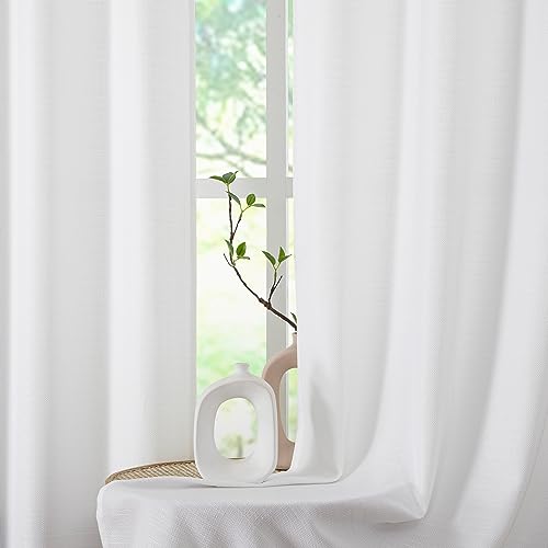 Chyhomenyc White Curtains 45 Inch Length 2 Panels, Faux Linen Textured - color: White, size: 30"W x 45"L (Pack of 2)
