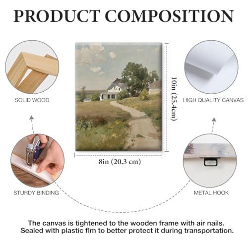 APOHBGV Country Cottage Canvas Wall Decor, Rustic Path House Landscape Art, Minimal Rural Farmhouse Nature Scenery Suitable for Living Room Bedroom Bathroom Office Home Decoration, 8x10 Inch - color: Home10