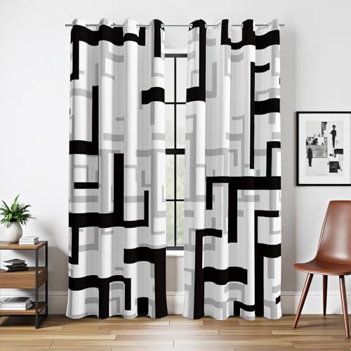 Black and White Modern Blackout Curtains, 52 x 96 Inch, Grommet, 2 Panels - color: P2-black, size: 52"W x 96"L (Pack of 2)