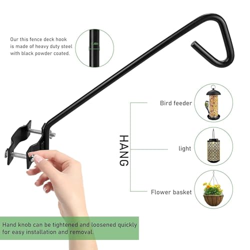 MIXXIDEA 11 Inch Long Fence Deck Hook Rail Hanging Mounting Kit Heavy Duty Bird Feeder Hook Decorative Hanger for Bird Feeders Planters Suet Baskets Lanterns on Balcony Porch Railing Fence - size: 11in Long Fence Hook-1 Pack