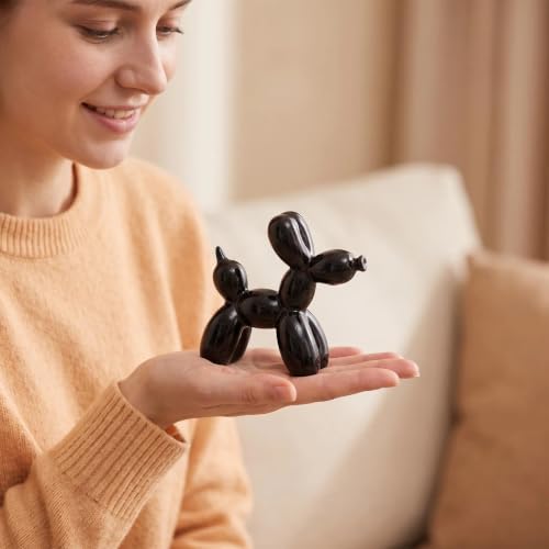 Ceramic Balloon Dog Statue 4.3" Art Decor Sculpture (Black) - color: Black