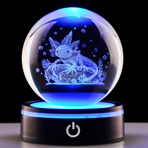 Axolotl Crystal Ball Night Light, 3.15 Inch with LED Base - color: Axolotl