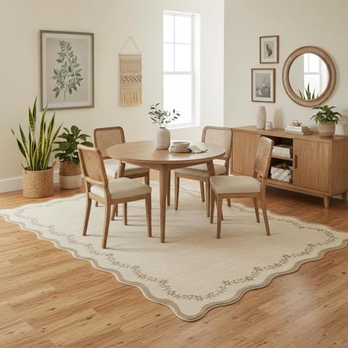 GarveeHome 6x9 Scalloped Area Rug Soft Washable Rug for Living Room Bedroom - color: Jute, size: 6' x 9' (Rectangular)