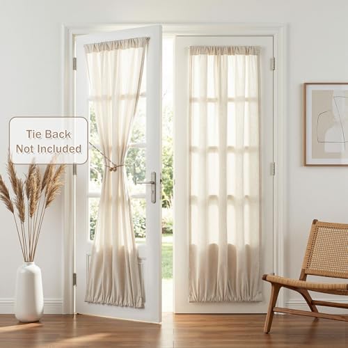 MYSKY HOME Linen French Door Curtains for Door Window 72 Inch Length 2 Panels Semi Sheer Light Filtering Curtain for Bedroom Window Glass Rod Pocket for Kitchen Dining Room, Natural Linen, 26" Wide - color: Natural Linen, size: 26"W x 72"L (Pack of 2)