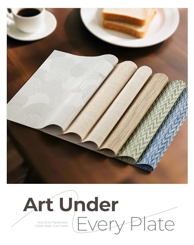 Beige White Placemats Set of 24 - Heat Resistant Non-Slip Place mats for Dining Table, Washable Durable PVC Vinyl Woven Table Mats(Beige White, 24) - color: C1- Beige White, size: Set of 24