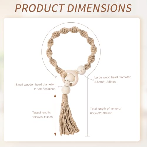 Macrame Curtain Tiebacks with Wooden Beads, Jute Rope Boho Holdbacks with Tassels, Natural Beige, 2-Pcs