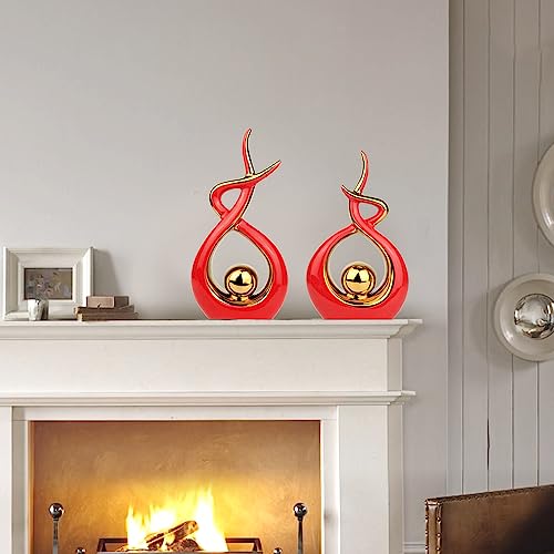 Norrclp Home Decor Modern Abstract Art Ceramic Statue Table Decor (Small) - color: Red and Gold, size: Small