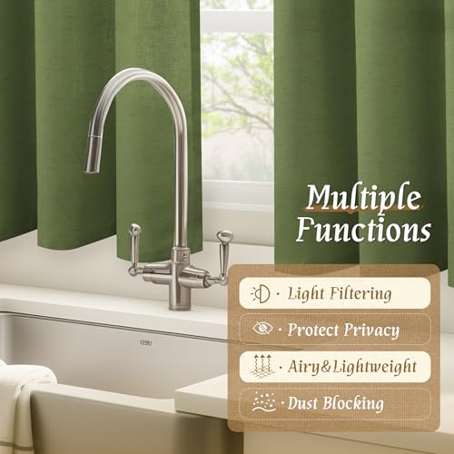 LAMIT Linen Curtains 24 Inch Length for Kitchen Cafe, Olive Green, 2 Panels - color: Rod Pocket - Olive Green, size: 29"W x 24"L (Pack of 2)