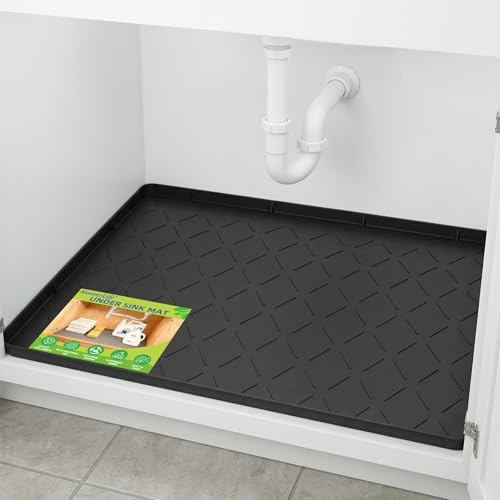 Mateeylife Under Sink Mat Kitchen Waterproof, Silicone Sink Tray 22"X19" - color: Classic Black, size: 19"W x 22"L