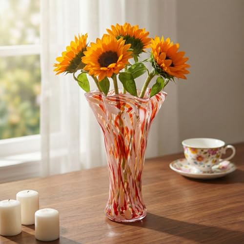 9.0" H Blush Pink Glass Vases for Flower, Unique Hand Blown Glass Vase - color: Blush Pink