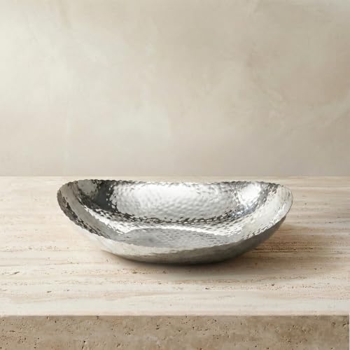 Monarch Abode Decorative Bowl for Home Decor – 12.75-Inch Polished Stainless Steel Hand Hammered Key Bowls for Entryway Table, Fruit & Potpourri Bowl for Centerpiece, Modern Catch All Key Holder Bowl - color: Stainless Steel, size: 12.75 x 8.75 x 3.5