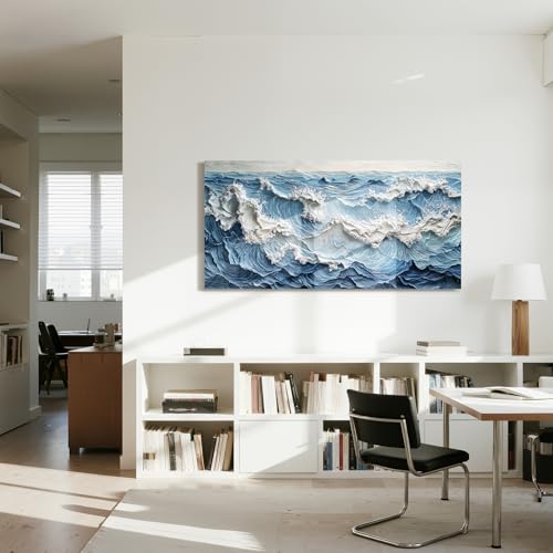 imjiayu Abstract Large Wall Art Blue White Wave Canvas Prints 20"x40" - color: Abstract Sea, size: 40"L x 20"W