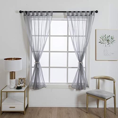 Tab Top Sheer Curtains, Silver Gray, 57(H) X55(W) in - color: Silver Gray, size: 55"W x 57"L (Pack of 1)