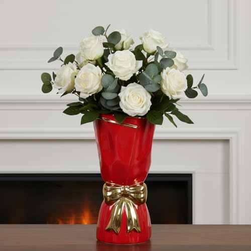 Red Ceramic Vase for Flower, 11 Inch, Bow - color: Red, size: 11 inch