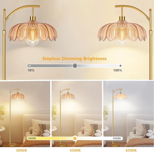 QIYIZM Floor Lamp for Living Room,Bedroom,Gold Dimmable Standing Lamp with Remote,Mid Century Modern Brass Tall Lamp Retro Vintage Green Glass Lamp Floor Light Boho Bohemian - size: Floor Lamp--2