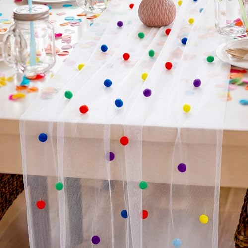 Moukeren 1 Pc 27.5 x 120 Inch Birthday Tulle Table Runner, Rainbow Colors - color: Rainbow Colors