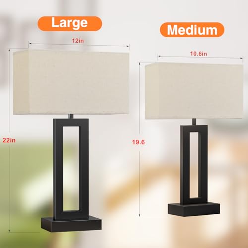 Seealle 22" Tall Living Room Lamps for Night Stands - Touch Bedside Lamp with USB C+A, 3 Way Dimmable Bedroom Lamps for End Tables Set of 2, Modern Night Stand Lamps for Bed Side(Beige&Black) - color: A. Beige&Black, size: Large(22in)