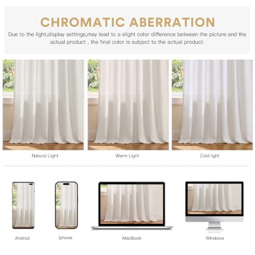 PrinceDeco Linen Semi Sheer Curtains for Living Room, 52x63 inch, Off White - color: Off White, size: 52"W x 63"L (Pack of 2)