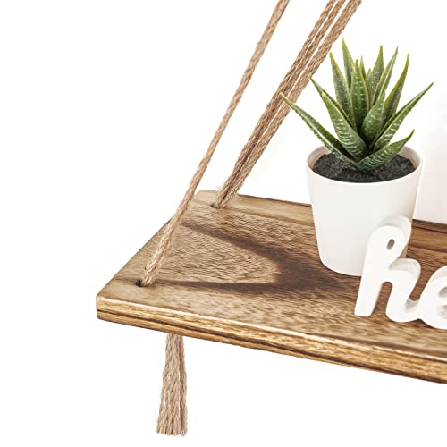 Mkono Macrame Hanging Shelves Boho Wall Decor Set of 2 Floating Wood Shelf - color: Brown