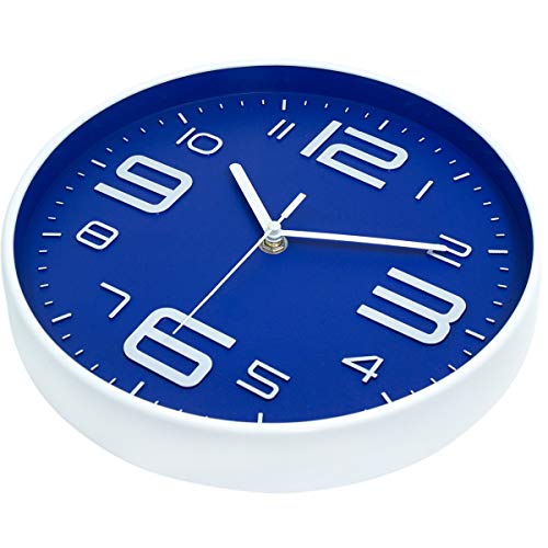 45Min 10 Inch 3D Number Dial Face Modern Wall Clock, Silent Non-Ticking Round Home Decor Wall Clock with Arabic Numerals, Colorful Dial Face (Blue) - color: 10''blue
