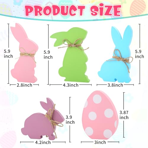 Easter Decorations, 6 pcs Wooden Easter Bunny Egg Signs for Table Centerpiece Tiered Tray Decor Home Indoor Office Party Farmhouse Decor