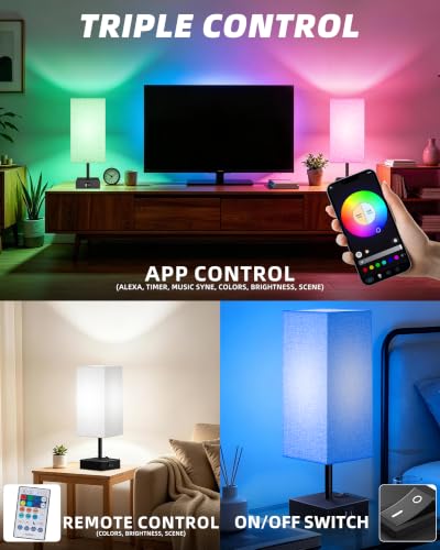 Set of 2 Smart RGB Dimmable Table Lamp Compatible with Alexa&APP&Remote Control - color: Dark Gray, size: 2 Pack