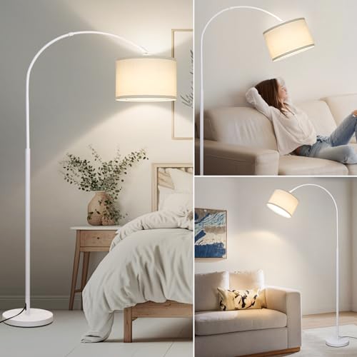 Dimmable Arc Floor Lamp,Standing Lamp with White Adjustable Hanging Shade - color: White