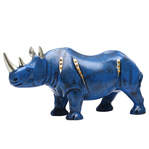 Resin Rhinoceros Statue, Wildlife Rino Animal Figurine, Blue,10.6in(L) - size: 10.6" Length