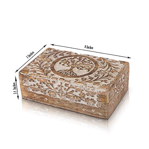 Handmade Wooden Jewelry & Keepsake Box, Decorative Storage Box, 8 x 5 Inch - color: White Wash Finish