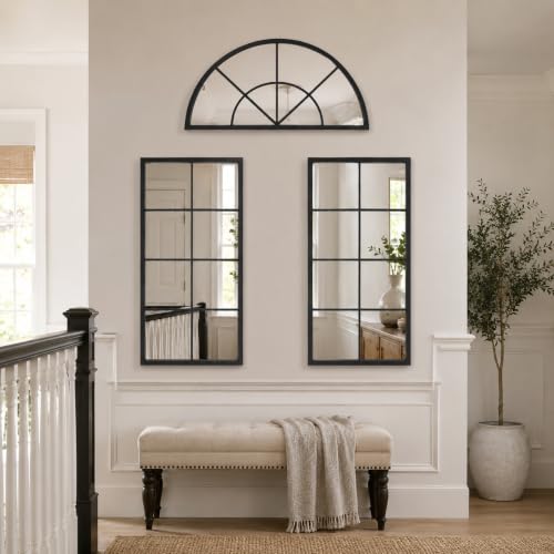 Large Black Arched Window Mirror, 32 x 47.2 in, 3-Piece Set - color: Matte Black, size: 32"L x 47"W