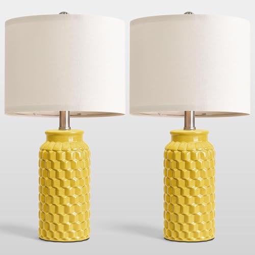 USumkky 20.5" Ceramic Table Lamps Set of 2 - Modern Farmhouse & Boho Style, Bedside Nightstand Lamps for Bedroom, Living Room End Table Lamps, Small Desk Lamp(Yellow) - color: 20.5" Yellow