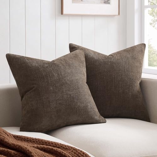 JUSPURBET Chenille Texture 12x20 Lumbar Throw Pillow Covers,Coffee Brown - color: Coffee Brown, size: 20" x 12" (Pack of 2)