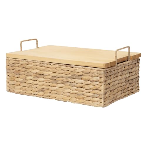 Handmade Water Hyacinth Wicker Baskets with Wooden Lid (Small) - size: Small (Single)
