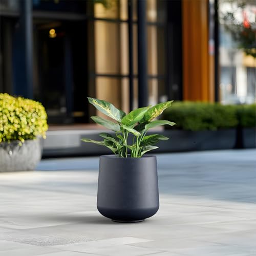 Kante Accent Round Curved Charcoal Concrete Planter 13" Dia, Outdoor - color: Charcoal, size: 13" D