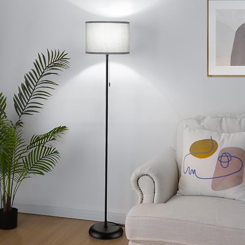 FOLKSMATE Floor Lamp for Living Room, Modern LED Simple Standing Lamp, Minimalist Tall Light for Bedroom, Office, Kids Room, Reading, Black Pole With Grey Shade, Without Bulb - color: Gray