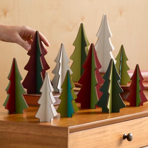 Your Heart's Content Set of 15 Wooden Trees, Interlocking Design, Classic Christmas Tree Figurines Mantel Decor, Handmade USA, Sustainable Holiday Decor (Classic Set 15) - color: Classic Set 15