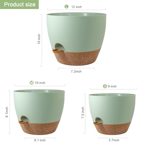 WSMKSZ 12/10/9 inch Self Watering Pots for Indoor Outdoor Plants, Set of 3 - color: Green With Brown, size: 12"+10"+9"