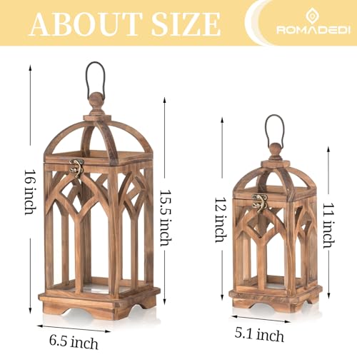 Romadedi Farmhouse Wood Candle Lantern Decorative 12"/16", Set of 2, Brown - color: Brown