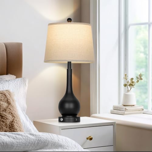 26" Black Table Lamp for Living Room Single, Touch Control Bedroom Lamps for Nightstand, 3-Way Dimmable Bedside Lamp with USB A+C Port (1 Pack) - color: Black - 26"H - 1 Pack