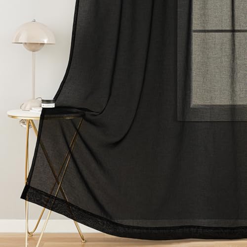 Sheer Curtains Rod Pocket Voile Drapes 108"Wx 84"L, Black, 2 Panels - color: Black, size: 108"W x 84"L (Pack of 2)
