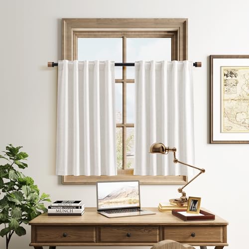 Nanspring 100% Blackout Linen Curtains Tier 30 Inch Long for Kitchen Cream - color: Natural, size: 30"W x 30"L (Pack of 2)