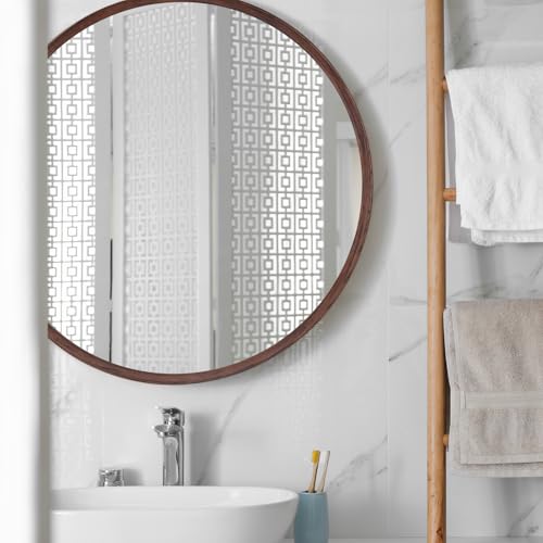 Round Solid Oak Wood Mirror, 24x24 Inch Medium Size, Walnut Frame, Modern Decorative Wall Makeup Mirror for Bathroom, Bedroom, Living Room(Walnut, 24" x 24") - color: Walnut